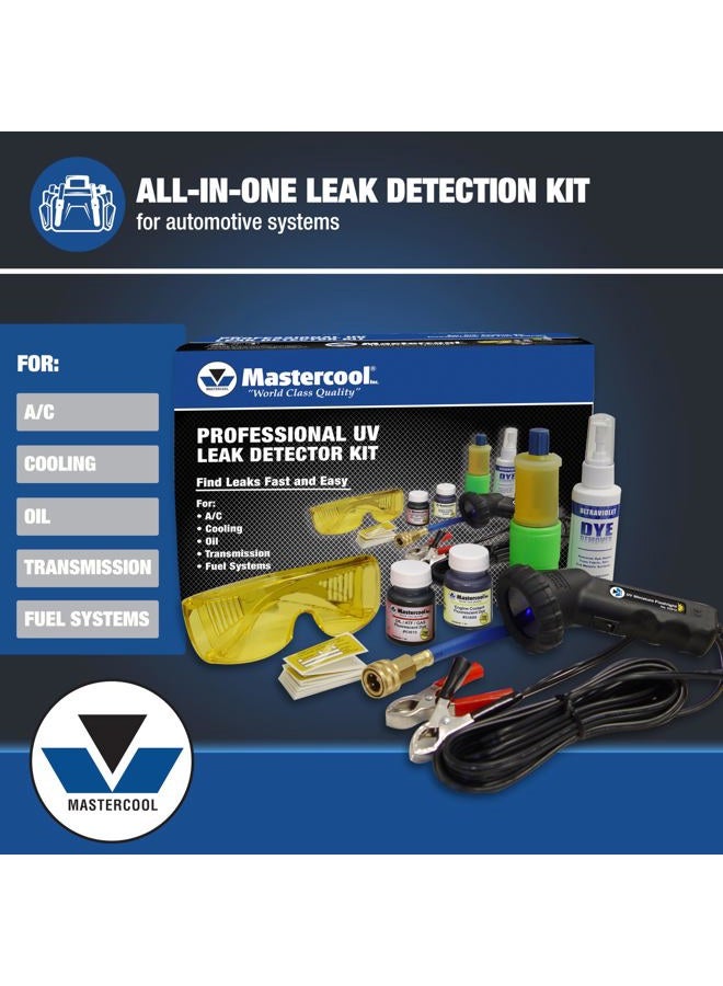 Mastercool 53351 Professional UV Leak Detection Kit – 12V High-Intensity Light – Detects A/C, Coolant, Fuel, Oil, ATF Leaks – Includes Universal Dyes, Glasses, R134a & R12 Compatible - Image 2