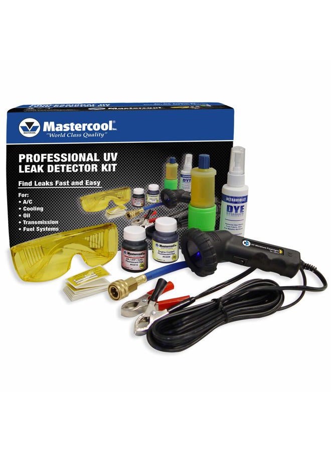 Mastercool 53351 Professional UV Leak Detection Kit – 12V High-Intensity Light – Detects A/C, Coolant, Fuel, Oil, ATF Leaks – Includes Universal Dyes, Glasses, R134a & R12 Compatible - Image 1