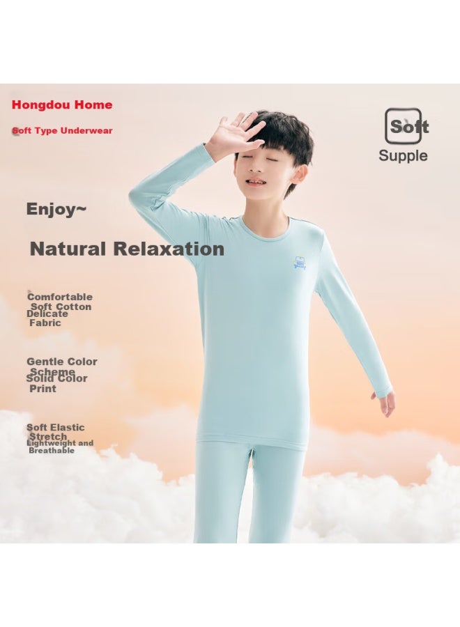 HOdo Home Hodohome Boys' Autumn Cotton Coolmax Thermal Underwear Set, Class A Soft Cotton Long Johns, Blue, Size 110 - Image 1