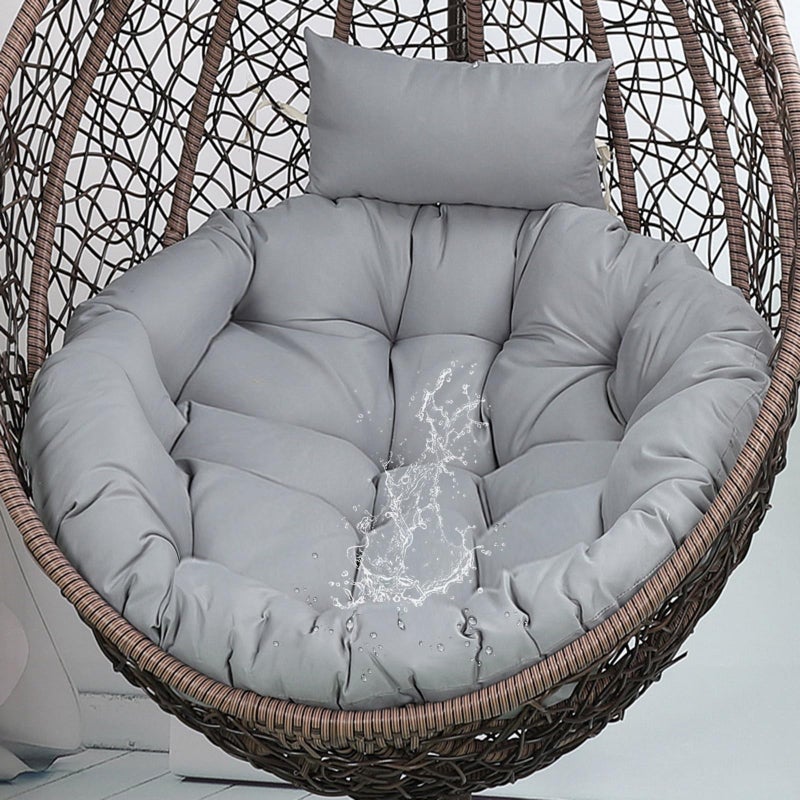 Eoieov Swing Egg Chair Cushion Waterproof Washable Hanging Chair Cushions with Ties Thicken Large Wicker Egg Chair Cushion Outdoor with Headrest Pillow,Light Grey,45 * 45 in - Image 1