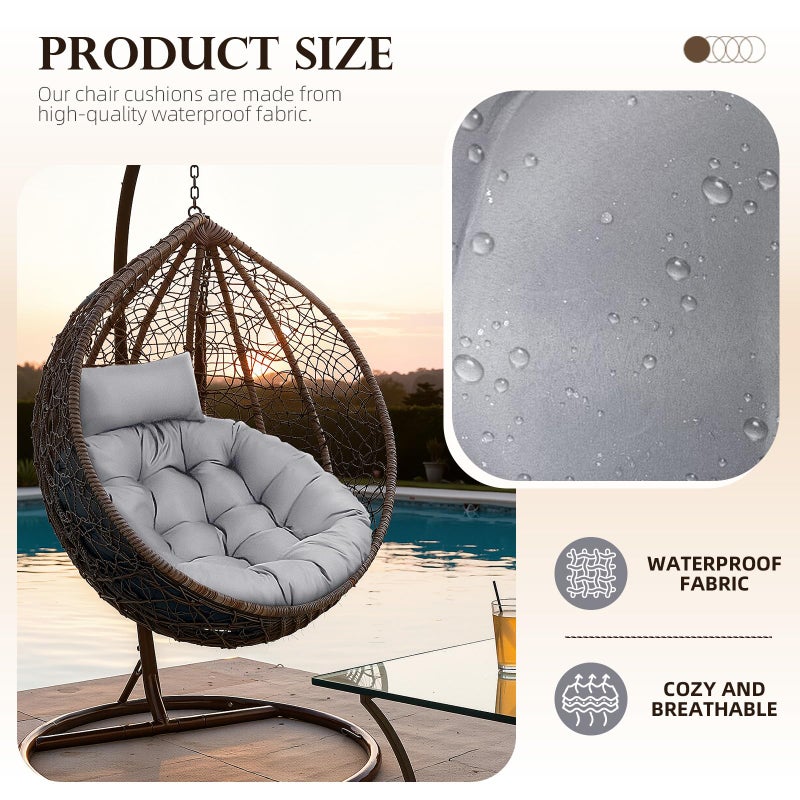 Eoieov Swing Egg Chair Cushion Waterproof Washable Hanging Chair Cushions with Ties Thicken Large Wicker Egg Chair Cushion Outdoor with Headrest Pillow,Light Grey,45 * 45 in - Image 4