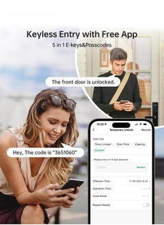 الينك قفل ذكي، قفل باب ببصمة الإصبع، قفل باب WiFi مع نقر 6068، التحكم في تطبيق Tuya، اللون أسود، موديل S05black  - Image 3