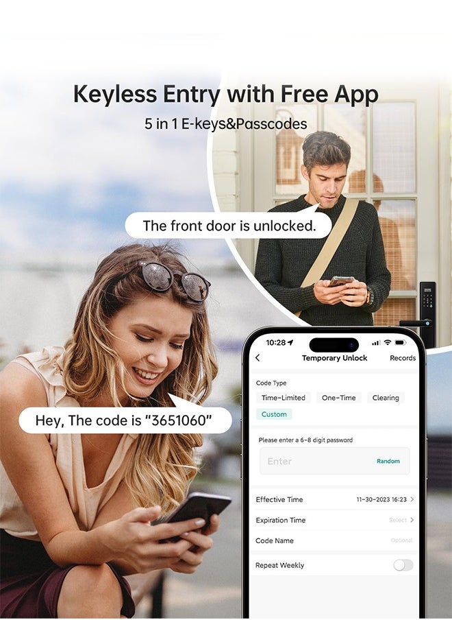 الينك قفل ذكي، قفل باب ببصمة الإصبع، قفل باب WiFi مع نقر 6068، التحكم في تطبيق Tuya، اللون أسود، موديل S05black  - Image 3