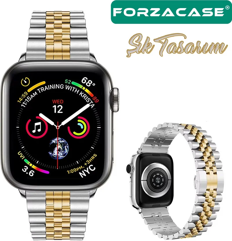 فورزاكاس Apple Watch 44 / 45 / 46 / 49 mm Compatible Rolex Design Metal Band Strap - FC878