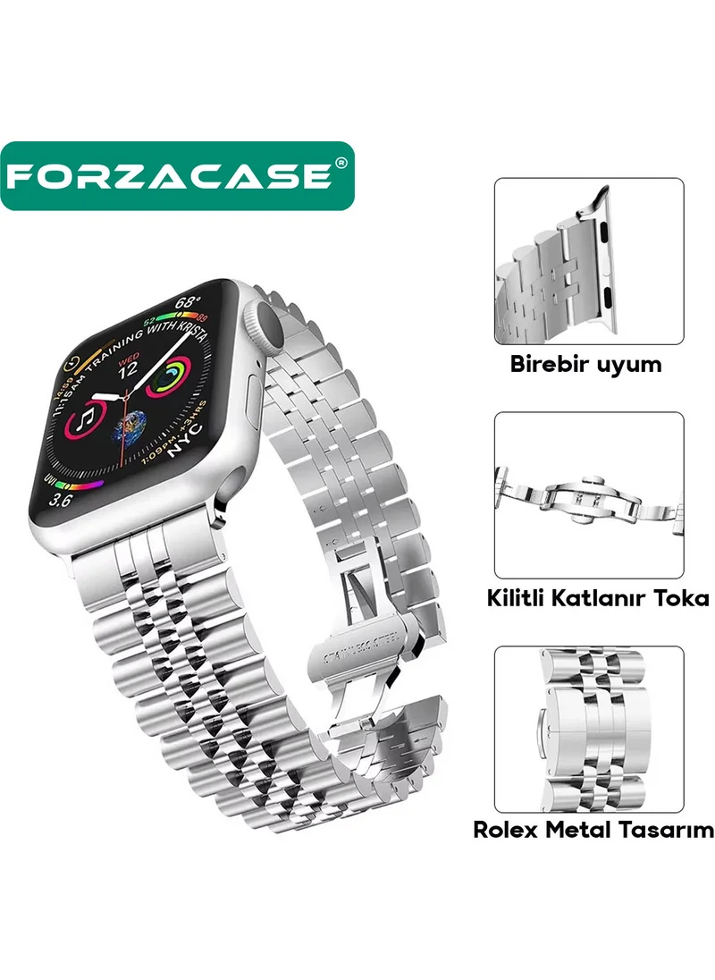 Forzacase Apple Watch 44 / 45 / 46 / 49 mm Compatible Rolex Design Metal Band Strap - FC878