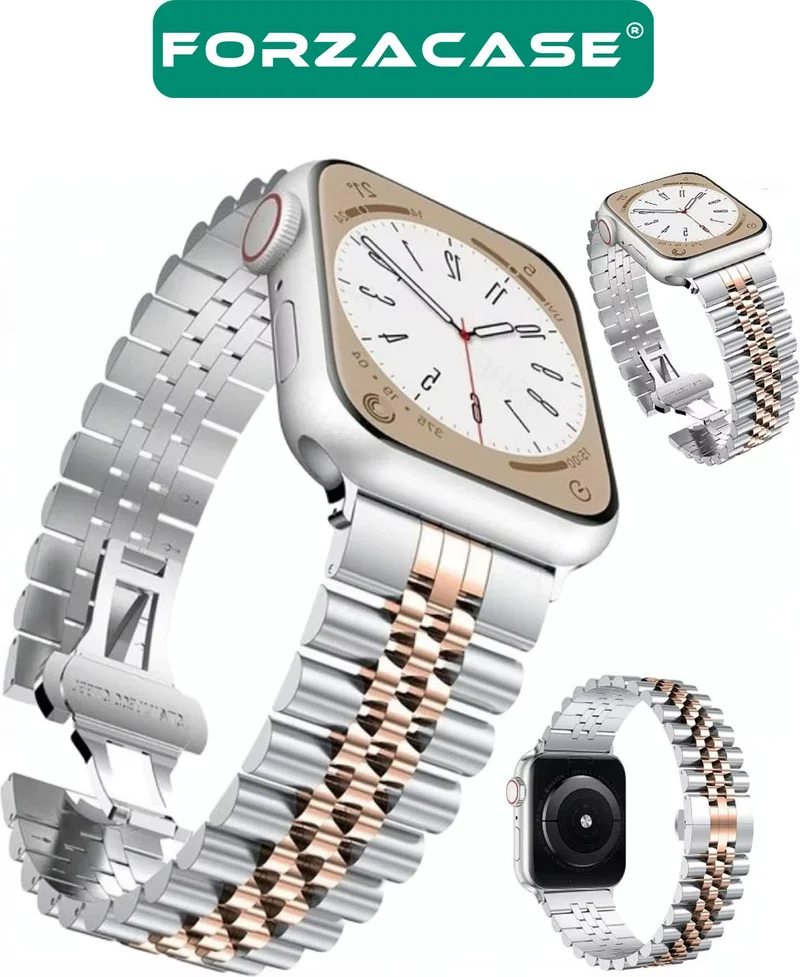فورزاكاس Apple Watch 44 / 45 / 46 / 49 mm Compatible Rolex Design Metal Band Strap - FC878