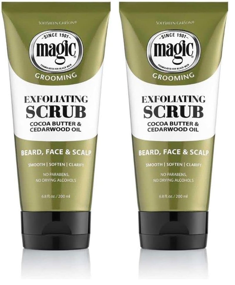 SoftSheen-Carson Magic Men's Grooming Facial Exfoliating Scrub, Softens, Smooths and Clarify, With Cocoa Butter and Cedarwood Oil for Beard, Skin and Scalp, 6.7 fluid ounces (Pack of 2) - Image 1