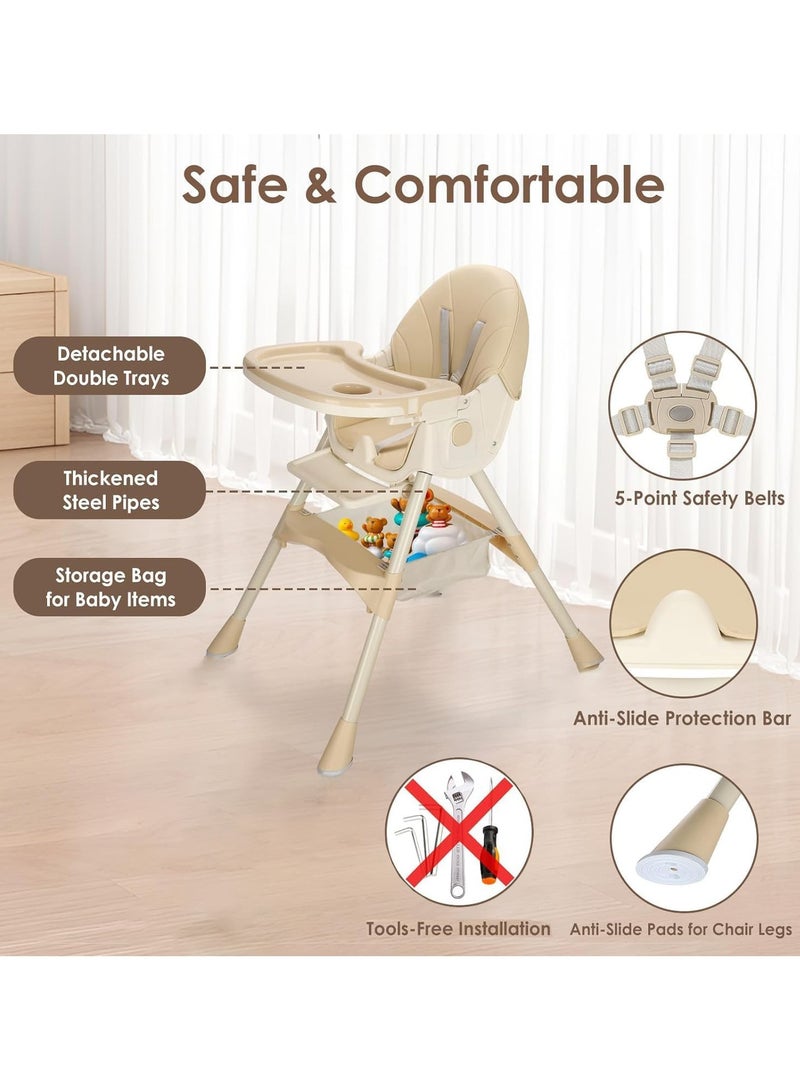 ACPLAY Convertible Baby High Chair with Adjustable Footrest, Removable Double Tray, 5-Point Safety Harness & 360° Lockable Wheels - Image 5