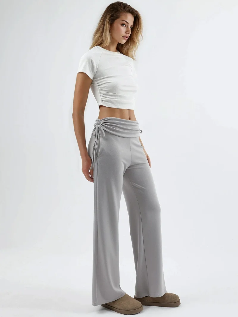 زوبعة Modal Touch High Waist Wide Leg Pants with Gathering Detail Bersan Collection