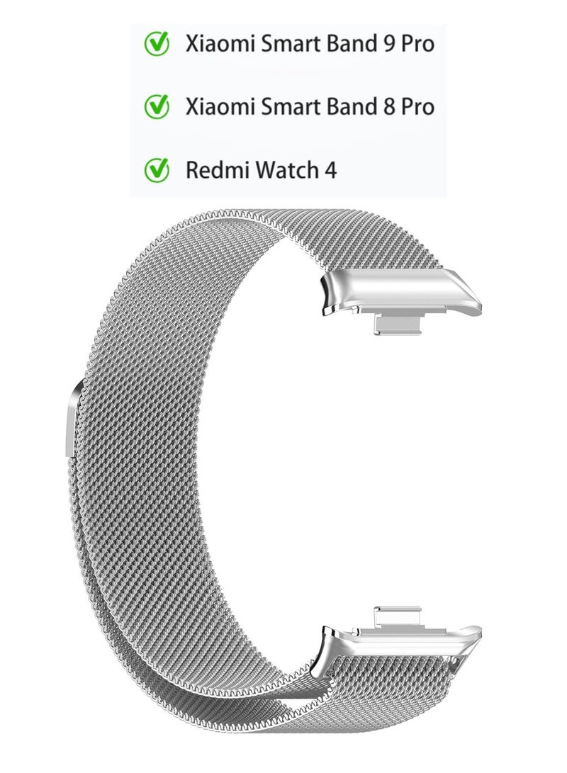 بيوينتي تنطبق على ال سوار الذكية 9 برو / ال سوار الذكية 8 برو / الأرز الأحمر ووتش 4 استبدال المعادن سوار الفولاذ المقاوم للصدأ استبدال شبكة معدنية سوار سوار قابل للتعديل - فضي - Image 2