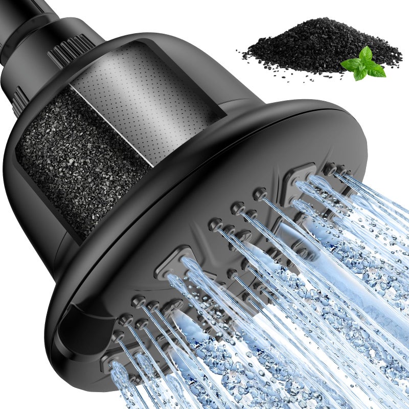 MakeFit Filtered Shower Head with Upgraded Activated Carbon Filter - High Pressure Shower Head with Hard Water Softener - 7 Settings Bathroom Rain Showerhead to Remove Chlorine and Heavy Metals - Image 1