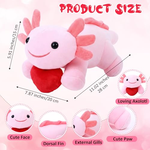 Motionchic 4 Pcs Valentines Day Love Stuffed Plush Gift Cute Axolotl Stuffed Plush Animal Love Toys with Holding Heart Sweet Romantic Valentines Hugging Gift for Couples Wife Husband - Image 5