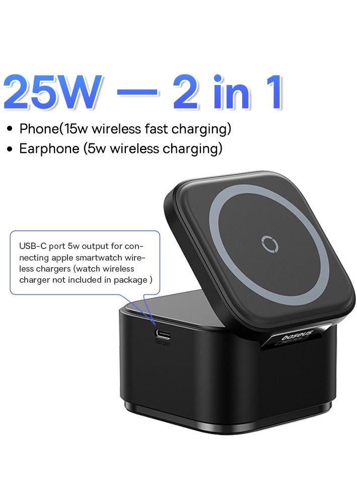 بيسوس شاحن لاسلكي مغناطيسي 2 في 1 لجهاز iPhone/Air Pods، شاحن Magsafe مغناطيسي بقوة 15 وات، محطة شحن لاسلكية مع كابل USB C قابل للسحب لجهاز iPhone 15 Pro Max، 14 13 12 Pro Max، Air Pods Pro 3/2 - Image 2