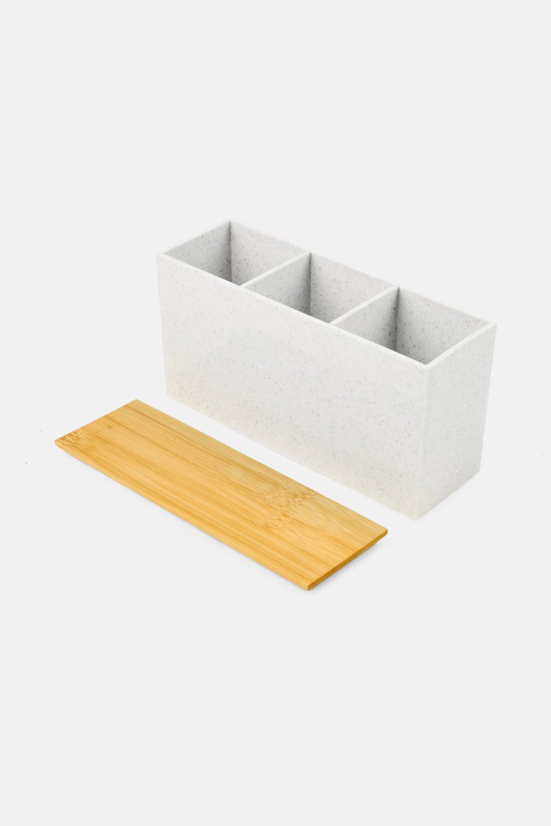 AMG 3 Section Organizer With Bamboo Lid, White - Image 3