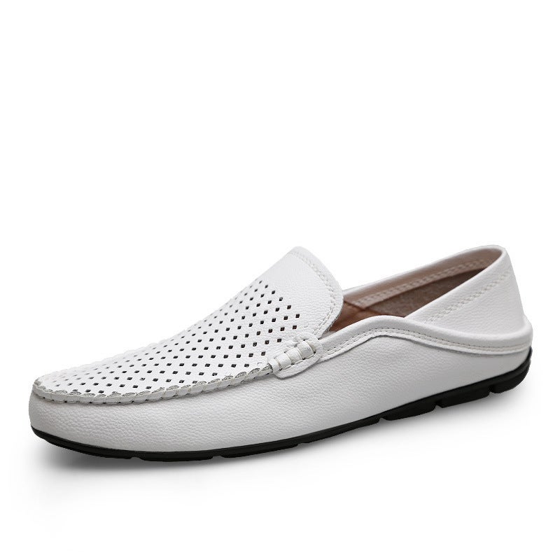 Men'S And Women'S Loafers, Flat Driving Casual Shoes, Low-Cut Slip-On Cowhide Large Size Hollow Shoes - Image 1