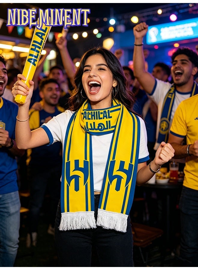 نيبمينينت وشاح مشجعين نادي الهلال لكرة القدم، وشاح بوليستر محبوك، مقاس 140×14 سم مع أهداب بيضاء، ألوان فريق أصيلة، هدية تذكارية لمحبي كرة القدم في السعودية - Image 4