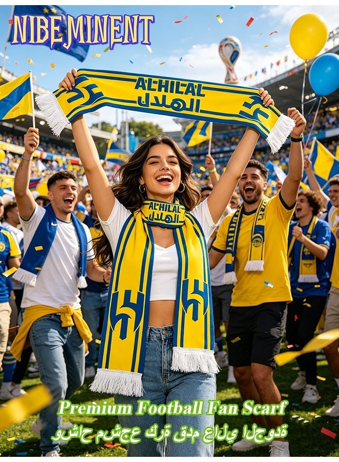 نيبمينينت وشاح مشجعين نادي الهلال لكرة القدم، وشاح بوليستر محبوك، مقاس 140×14 سم مع أهداب بيضاء، ألوان فريق أصيلة، هدية تذكارية لمحبي كرة القدم في السعودية - Image 2