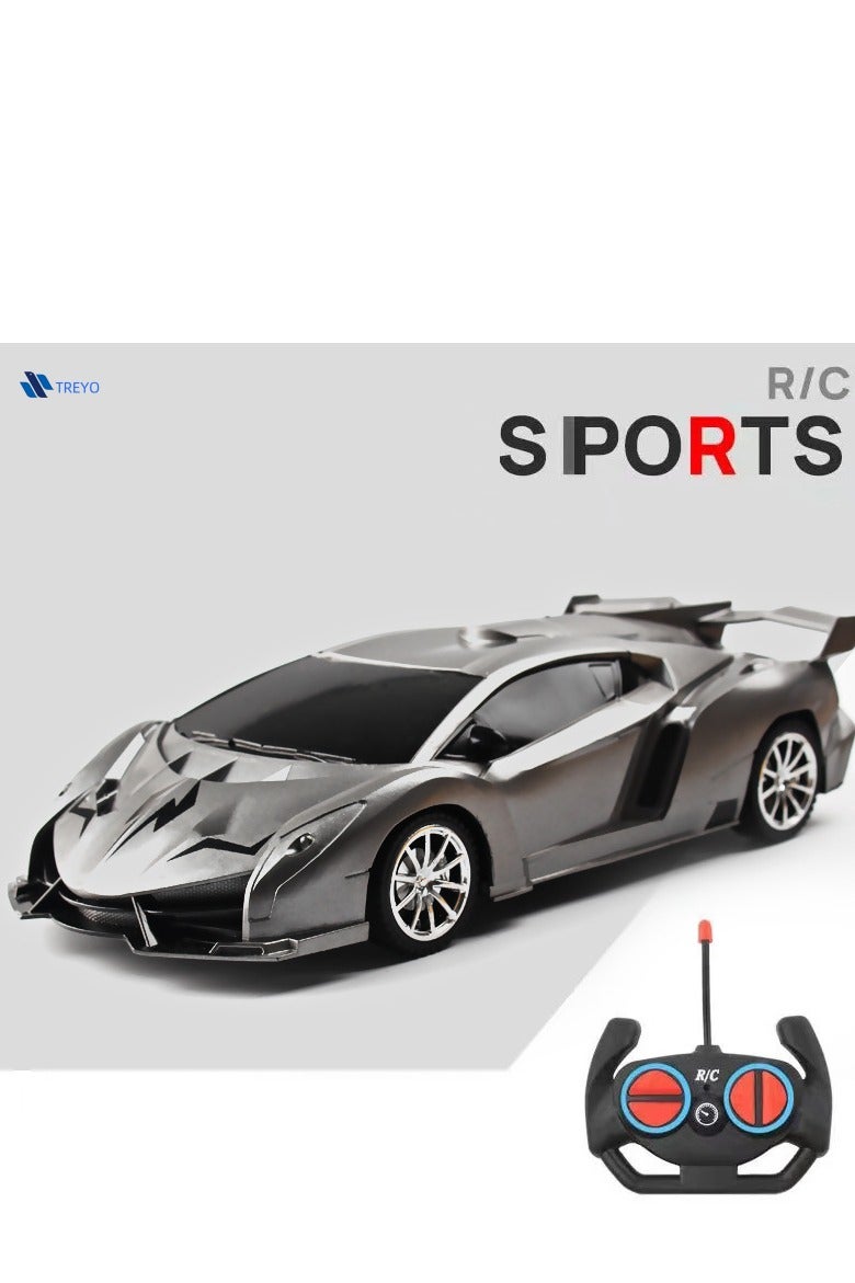 TREYO 1:18 High-Speed Grey Remote Control Sports Car with Cool LED Lights – Kids Toy Gift - Image 1