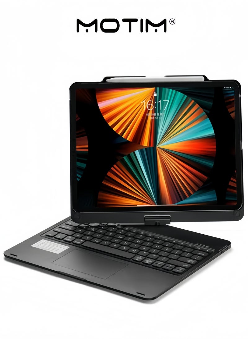 Motim Magic Keyboard Keyboard Case with Trackpad for iPad Pro 12.9 2021 2020 2018 Touchpad Keyboard Case with 360 Degree Rotation Backlit Pencil Holder - Image 1