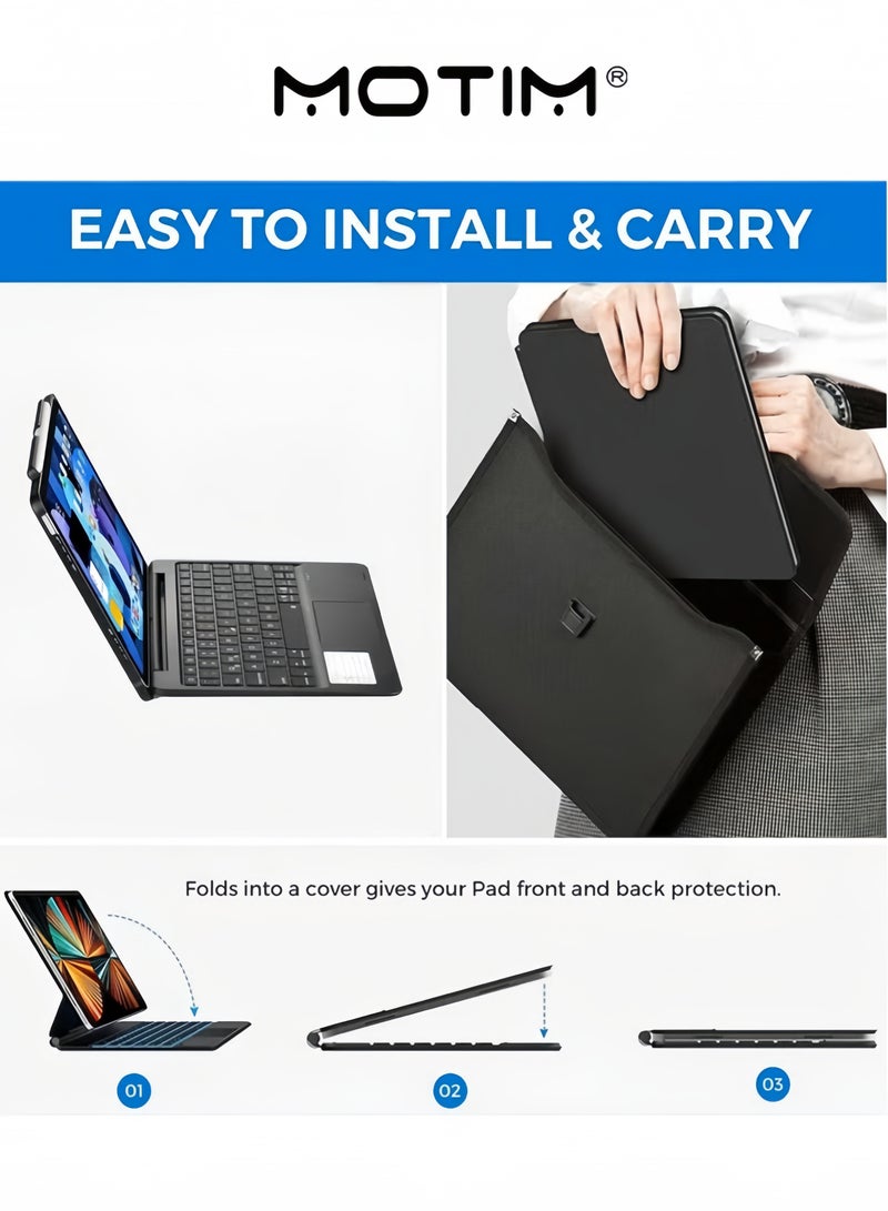 Motim Magic Keyboard Keyboard Case with Trackpad for iPad Pro 12.9 2021 2020 2018 Touchpad Keyboard Case with 360 Degree Rotation Backlit Pencil Holder - Image 4
