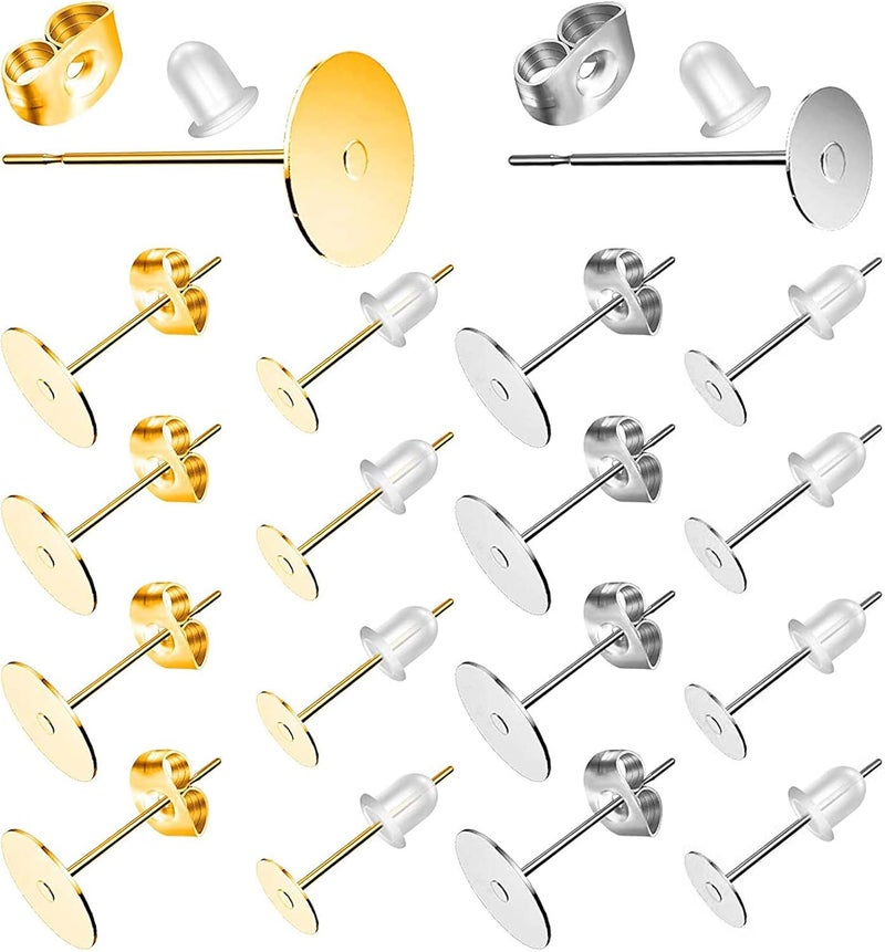 VERACT Earring Posts and Backs, 500Pcs Hypoallergenic Earring Studs for Jewelry Making with Butterfly Earring Backs and Rubber Bullet Earring Backs (4mm, 6mm) - Image 1
