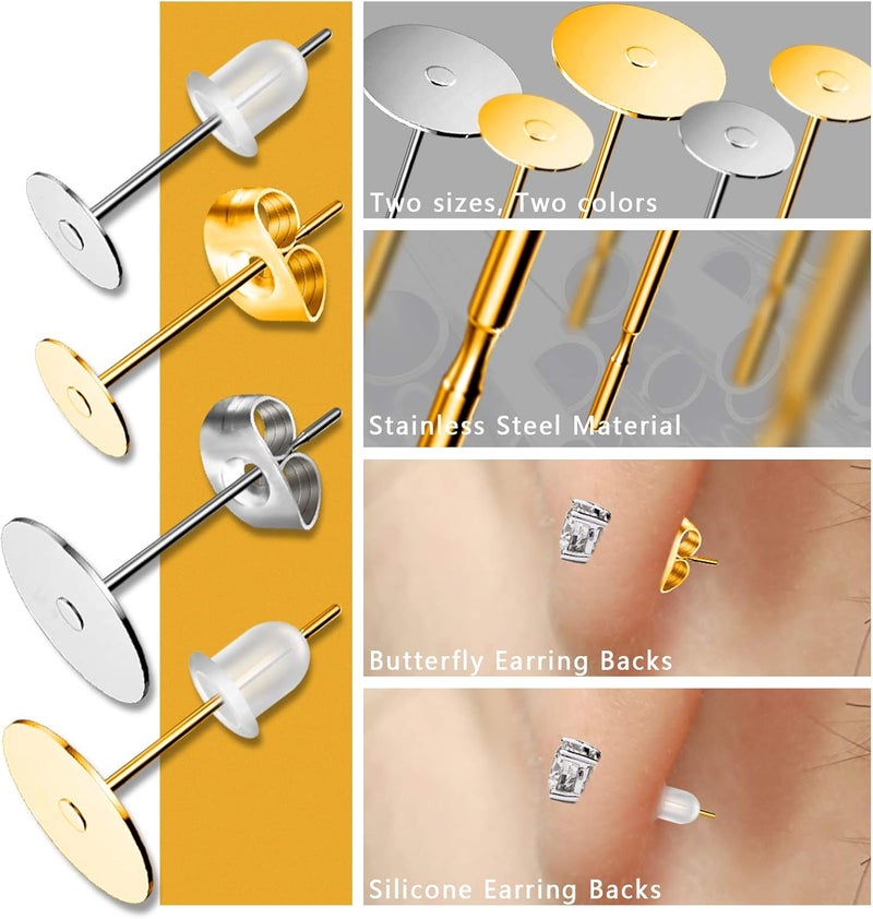 VERACT Earring Posts and Backs, 500Pcs Hypoallergenic Earring Studs for Jewelry Making with Butterfly Earring Backs and Rubber Bullet Earring Backs (4mm, 6mm) - Image 3