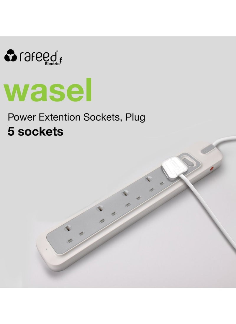 RAFEED Extension Cord 5 Meter 5 Sockets 13A 2990W WA50013