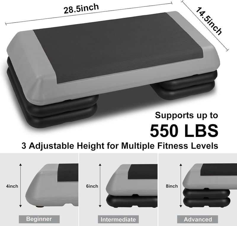 HooKung Adjustable Aerobic Stepper Workout Step with 4 Risers Fitness & Exercise Platform Trainer - Image 2