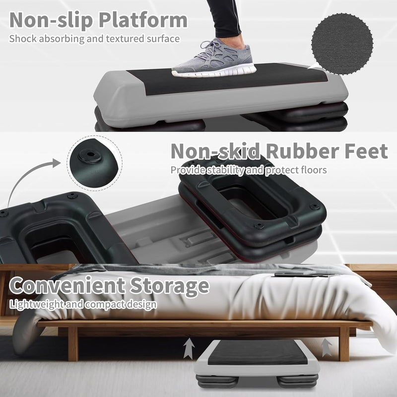 HooKung Adjustable Aerobic Stepper Workout Step with 4 Risers Fitness & Exercise Platform Trainer - Image 5