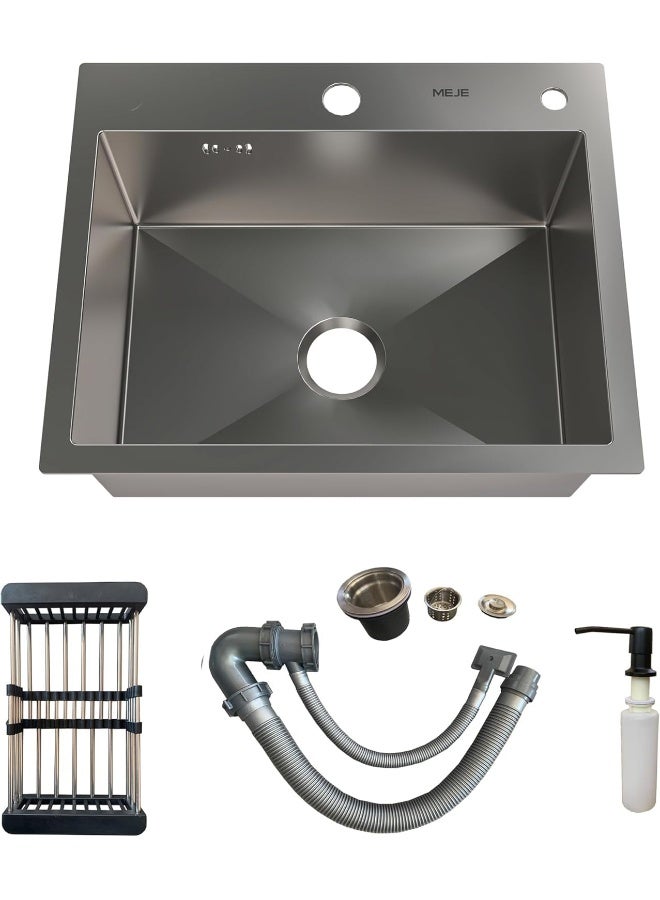 Almiftah 50 x 40 CM Stainless Steel Kitchen Sink - Large Single Bowl Undermount/Topmount Sink with Basket Strainer, Durable 304 Grade Material, Anti-Scratch Finish, Easy to Clean  - Image 3