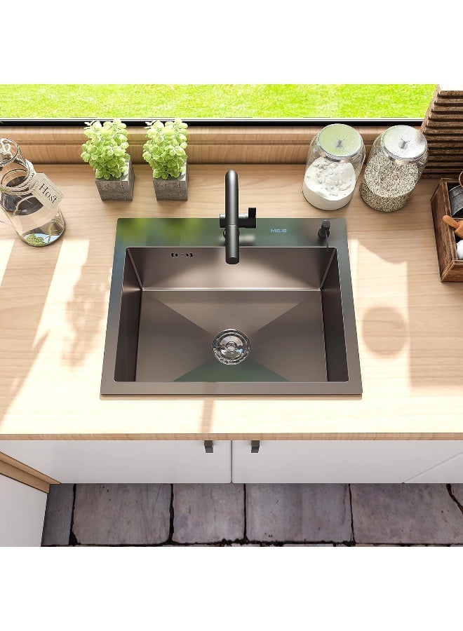 Almiftah 50 x 40 CM Stainless Steel Kitchen Sink - Large Single Bowl Undermount/Topmount Sink with Basket Strainer, Durable 304 Grade Material, Anti-Scratch Finish, Easy to Clean  - Image 5