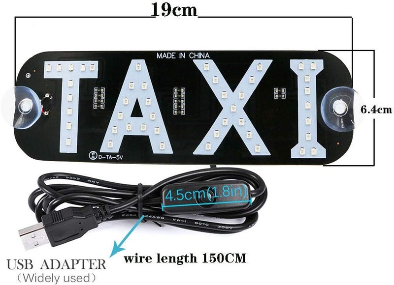 YSY White LED Taxi Sign with USB Switch and DC12V Car Charger - Image 2