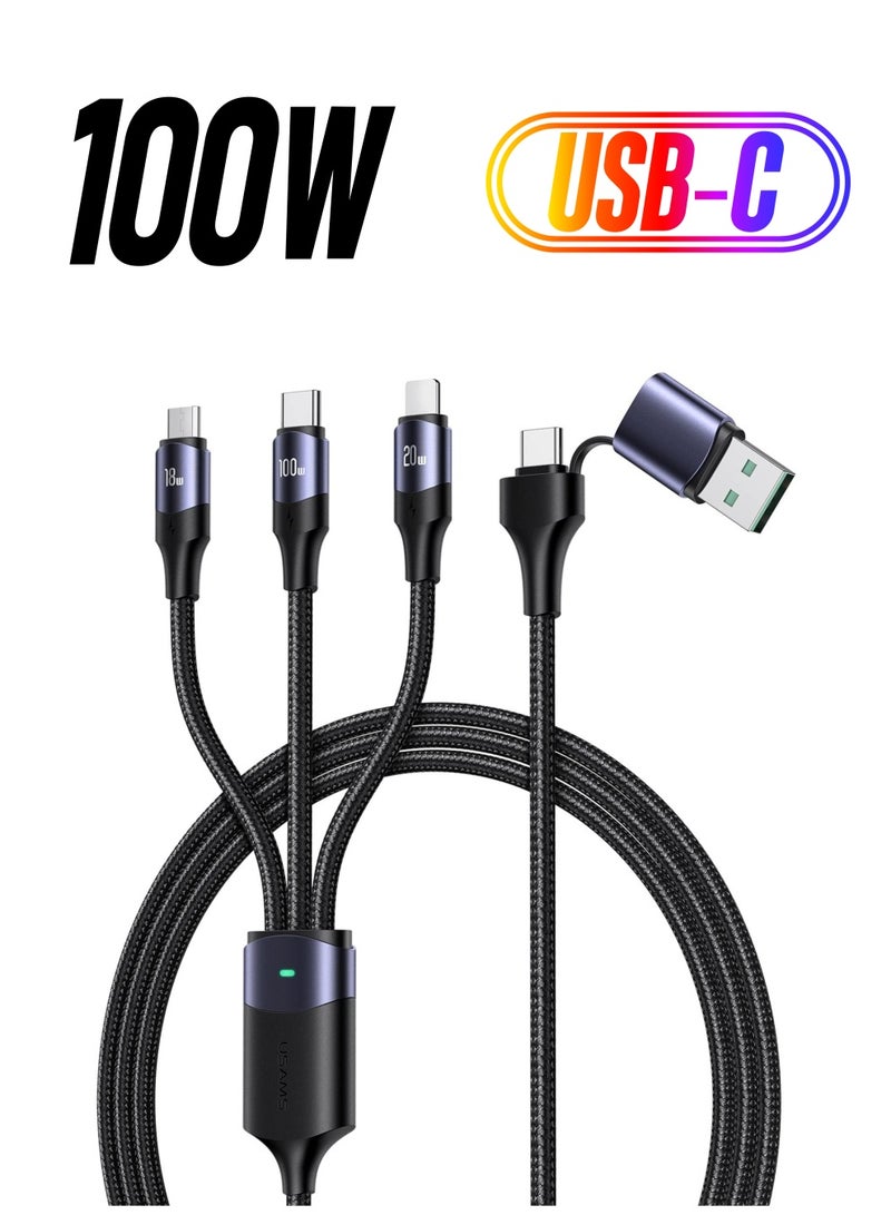 Excefore 100W USB C to Multi Charging Cable, QC 5A 2-in-1 USB A to C PD Port and 3-in-1 Braided Fast Charging Cord, with Type C/Micro Connectors, Universal Sync Charger Adapter for Laptop/Tablet/Phone  - Image 1