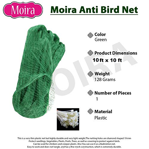 Moira 100 sqft Anti Bird Net Thin Green Plastic Net with 30 pcs Self Locking Clips (10X10) - Image 5