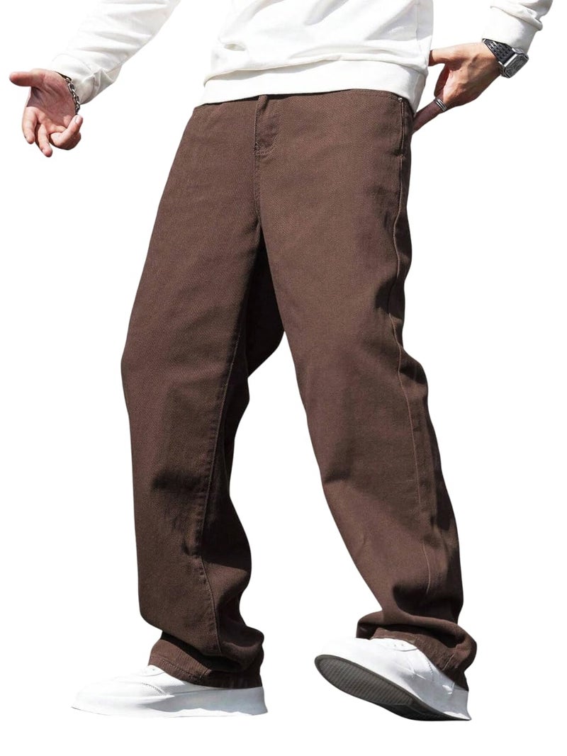 JVX Men Mid Rise Looses Fit Denim Jeans || Baggy Jeans (Njj-04) (Numeric, 32, Brown) - Image 1