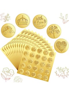 Chinco 500 Pieces Gold Embossed Envelope Seals Stickers Adhesive Seal Stickers Vintage Embossed Foil Certificate Seal Plant Diy Labels For Wedding Invitations Envelopes 5 Patterns (Elegant Style)  - Image 2