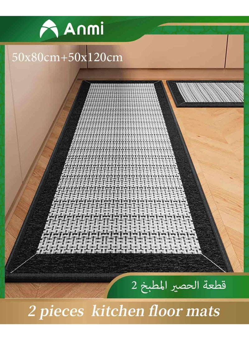 Anmi 2-Piece Non-Slip Washable Kitchen Rug Set - Absorbent Woven Natural Rubber Mat for Kitchen, Sink Front, Hallway, Laundry Room - 50x80cm + 50x120cm Anti-Slip Floor Mats - Image 1