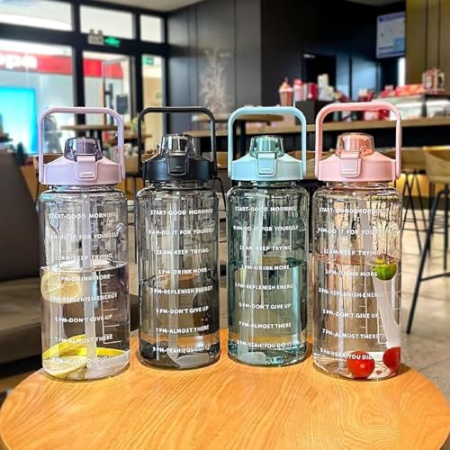 ZUDELLA 2L-Capacity Belt Straw|Transparent Motivational Water Bottles|Time Marker Leak Proof&Break-Proof|Best Usage For-Sport/Office/School/Gym/Travel Bottle| (PINK-BOTTLE) Plastic - Image 5