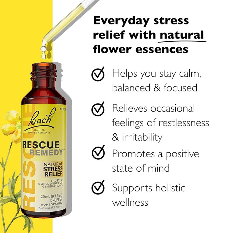 RESCUE Bach RESCUE REMEDY Dropper 20mL, Natural Stress Relief, Homeopathic Flower Essence, Vegan, Gluten & Sugar-Free, Non-Habit Forming - Image 4