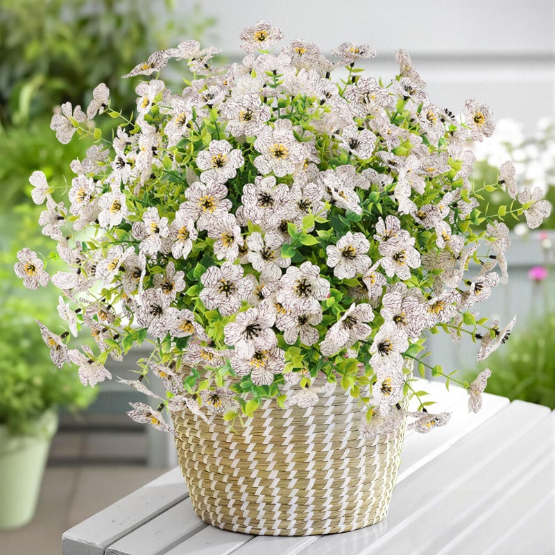 ATTGREAT 12 Bundles Artificial Flowers Outdoor UV Resistant Fake Flowers Plants Faux Plnats Outside Plastic Flower Bulk for Spring Garden Hanging Planter Home Vase Decor, White - Image 1