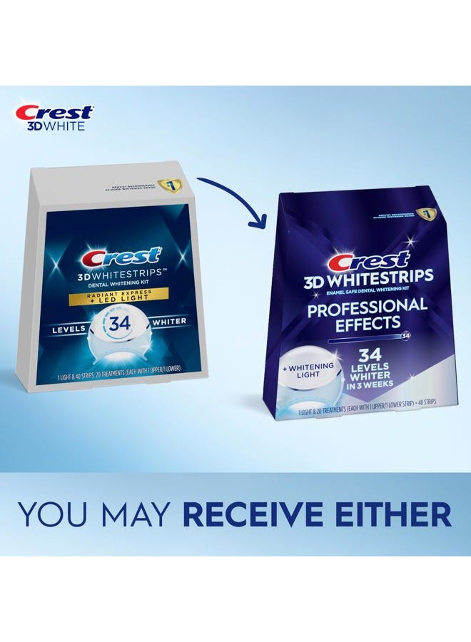 Crest شرائط تبييض الأسنان 3D مع تأثيرات احترافية + ضوء LED – مجموعة تبييض الأسنان، 1 ضوء + 20 علاج، كل منها مع 1 علوي/1 سفلي، 40 شريط – شرائط تبييض الأسنان Crest 3DWhite - Image 2