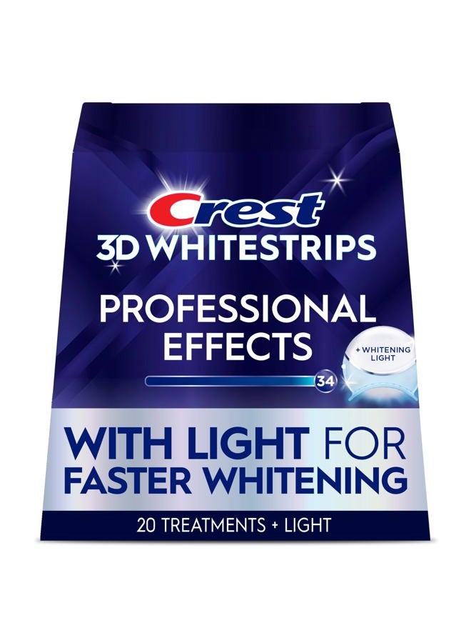 Crest شرائط تبييض الأسنان 3D مع تأثيرات احترافية + ضوء LED – مجموعة تبييض الأسنان، 1 ضوء + 20 علاج، كل منها مع 1 علوي/1 سفلي، 40 شريط – شرائط تبييض الأسنان Crest 3DWhite - Image 1