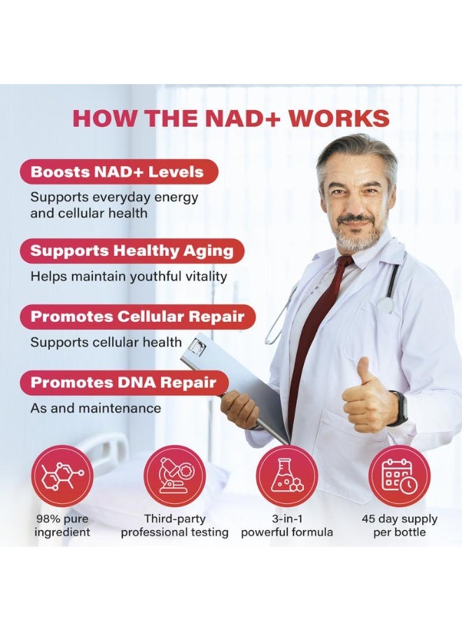 حديقة الحيوان زوني NAD+ للطاقة وطول العمر – ٣٠ كبسولة نيكوتيناميد ريبوسيد وريزفيراترول للنشاط الخلوي وإصلاح الحمض النووي - Image 4