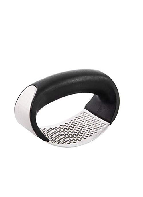 C DEVICE C DEVICE Stainless Steel and Plastic Portable Garlic Crusher Ginger Mincer Squeezer Press Rocker Kitchen Chopper with Handle Silver Black  - Image 3