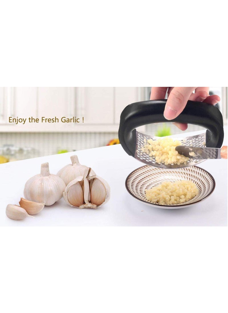 C DEVICE C DEVICE Stainless Steel and Plastic Portable Garlic Crusher Ginger Mincer Squeezer Press Rocker Kitchen Chopper with Handle Silver Black  - Image 2