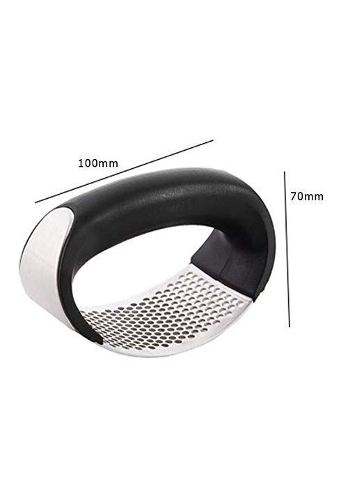C DEVICE C DEVICE Stainless Steel and Plastic Portable Garlic Crusher Ginger Mincer Squeezer Press Rocker Kitchen Chopper with Handle Silver Black  - Image 4
