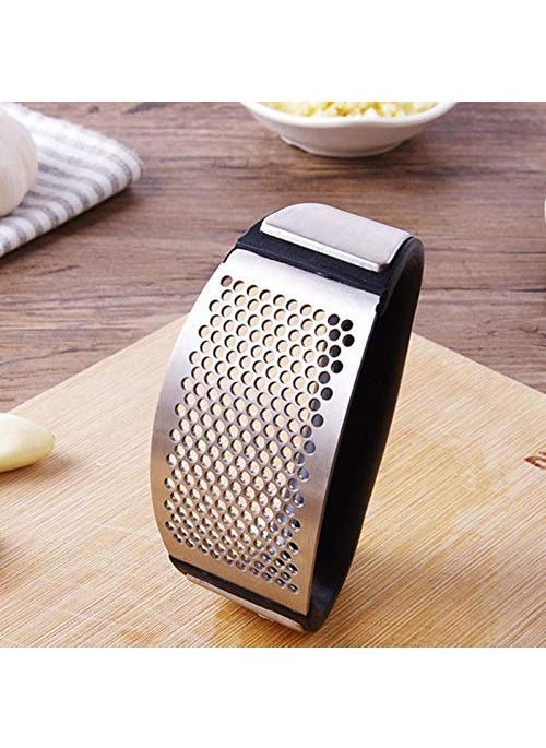 C DEVICE C DEVICE Stainless Steel and Plastic Portable Garlic Crusher Ginger Mincer Squeezer Press Rocker Kitchen Chopper with Handle Silver Black  - Image 5