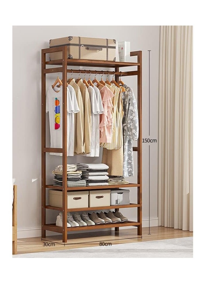 LEDIN - Clothes Rail Rack Heavy Duty Clothes Rack,Garment Rack with Hanging Rod and 4 Storage Shelves for Coats Bags Shoes Boots, Minimalism Coat Rack,Bamboo - Image 1