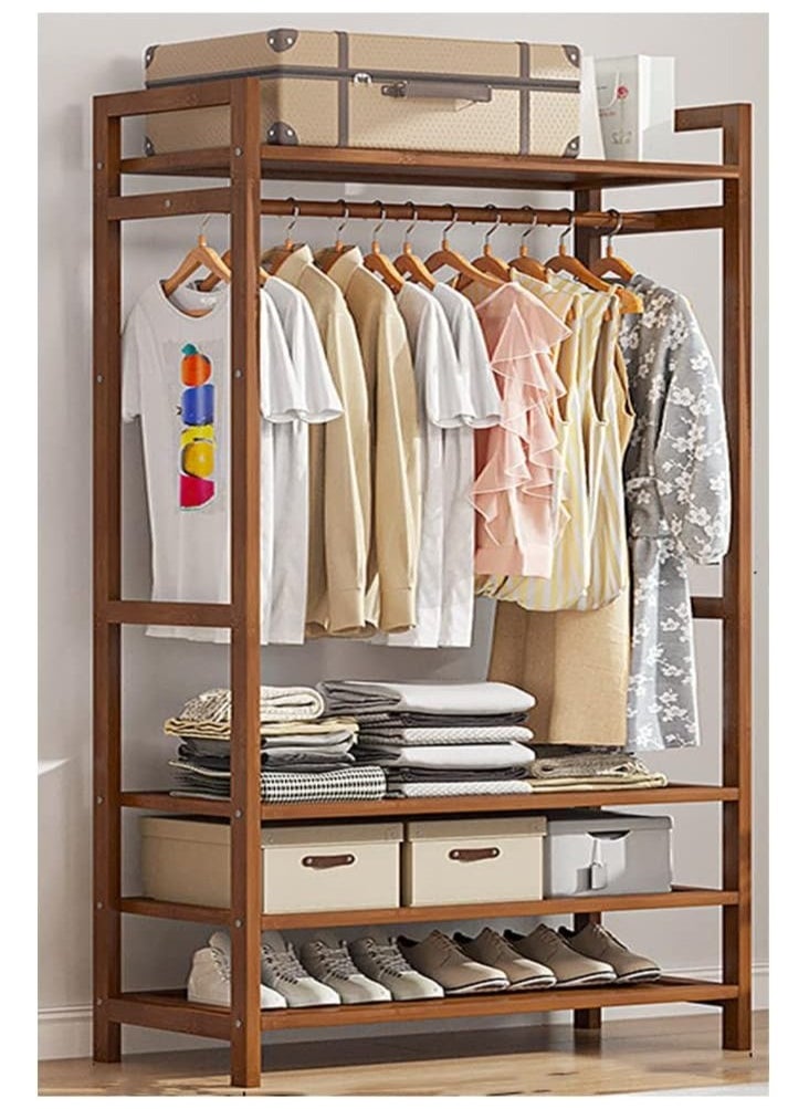 LEDIN - Clothes Rail Rack Heavy Duty Clothes Rack,Garment Rack with Hanging Rod and 4 Storage Shelves for Coats Bags Shoes Boots, Minimalism Coat Rack,Bamboo - Image 1