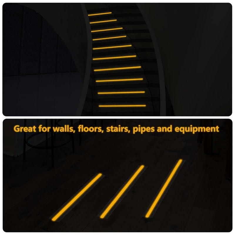 Fluorescent Reflective Warning Tape 5cm X 5m Anti-Slip Matte Safety Indicator Tape for Stairs Floor Marking, Glow-in-The-Dark Caution Strip for Indoor Outdoor Use - Image 5